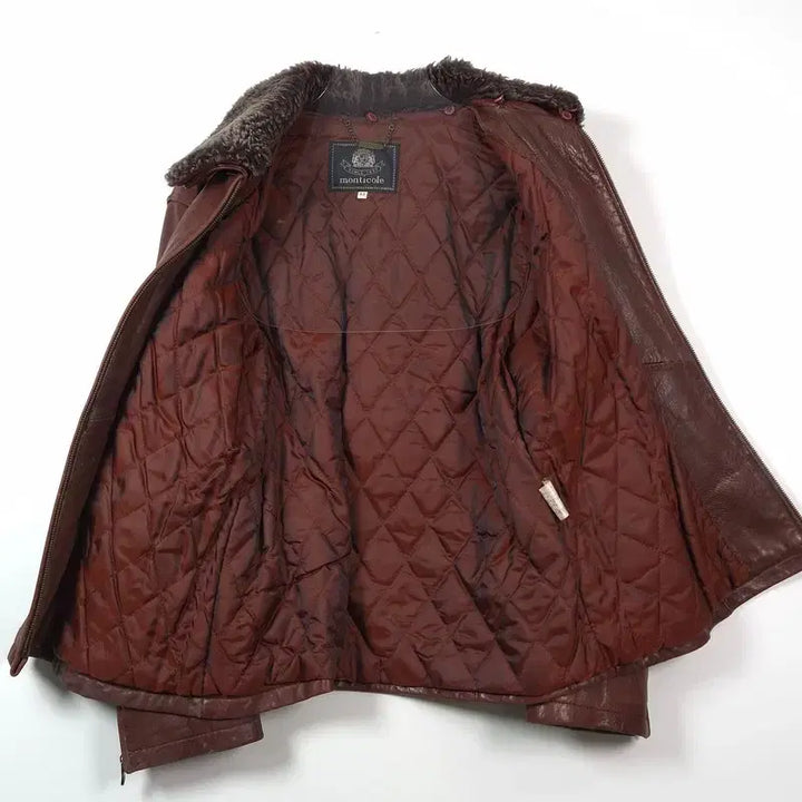 [BUNJANG] Monticole Vintage Brown Lambskin Fur Collar Mouton Jacket / monticole 빈티지 브라운 양가죽 퍼 칼라 무스탕 자켓 53