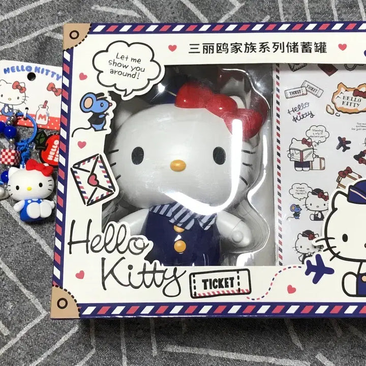 [BUNJANG] Hello Kitty Flight Attendant Figure Bundle Set / 헬로키티 승무원 저금통피규어&amp;스티커&amp;키링 세트
