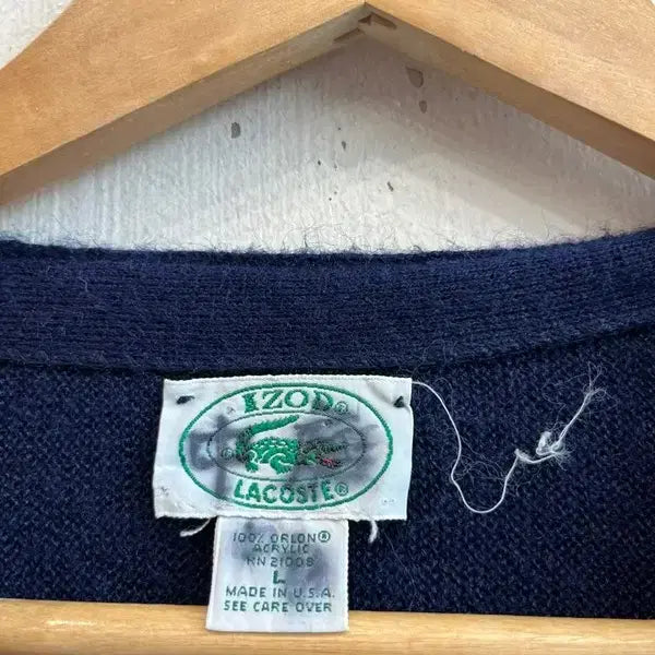 [BUNJANG] IZOD Lacoste Acrylic Cardigan Navy / 80s 아이조드 라코스테 아크릴 가디건 네이비 Made in USA