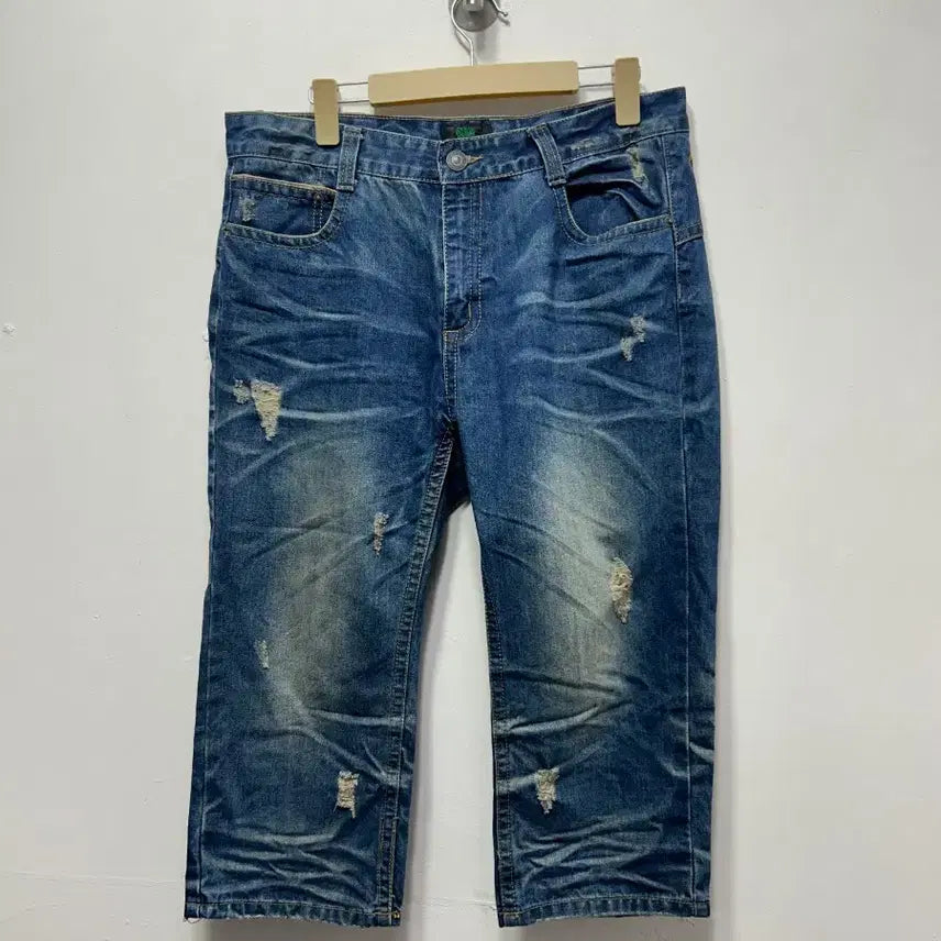 [BUNJANG] Denim Pants 7/10 Length / 데미지 워싱 7부 데님 팬츠 34사이즈