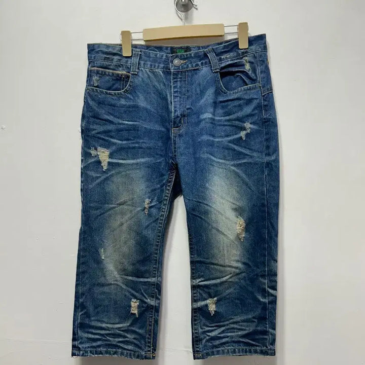 [BUNJANG] Denim Pants 7/10 Length / 데미지 워싱 7부 데님 팬츠 34사이즈