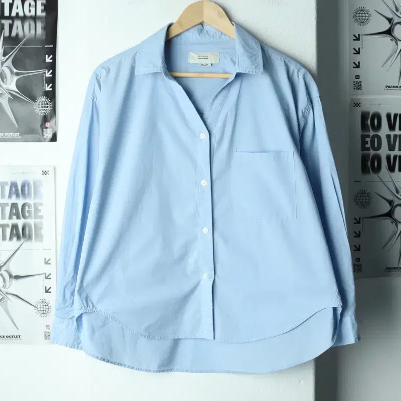 [BUNJANG] Lafarge Store V-Neck Shirt Light Blue / W(S-M) 라퍼지스토어 셔츠 남방 브이넥 연블루 소라 무지-17CF2