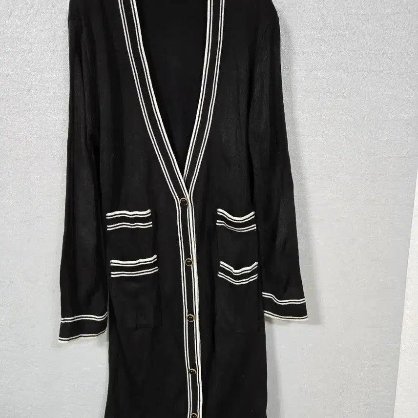 [BUNJANG] Color Block Tweed Long Knit Cardigan / 배색 트위드형 롱 니트가디건 55~66