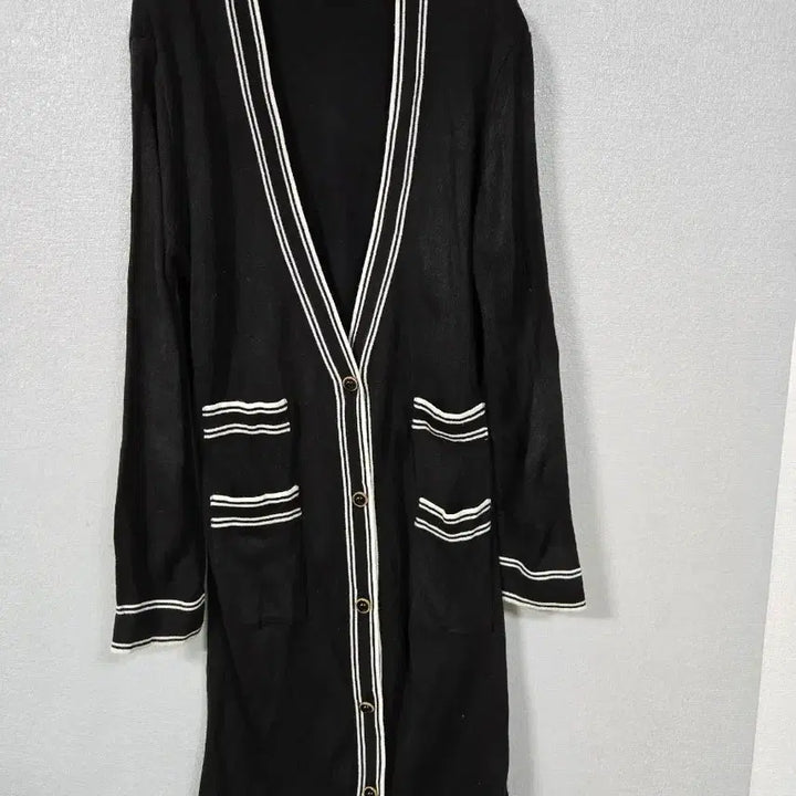 [BUNJANG] Color Block Tweed Long Knit Cardigan / 배색 트위드형 롱 니트가디건 55~66