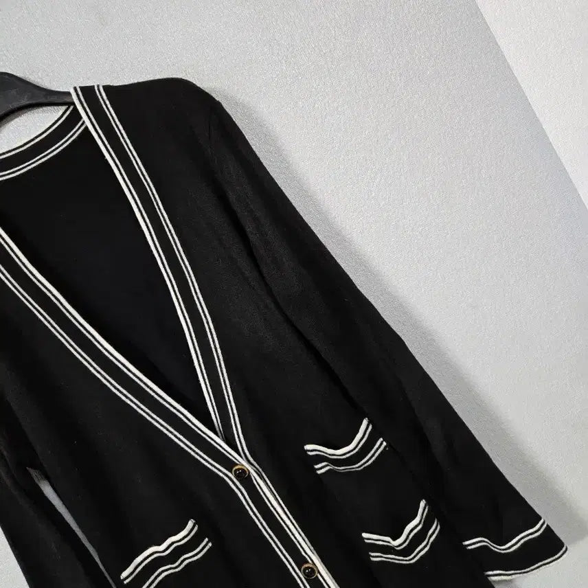 [BUNJANG] Color Block Tweed Long Knit Cardigan / 배색 트위드형 롱 니트가디건 55~66