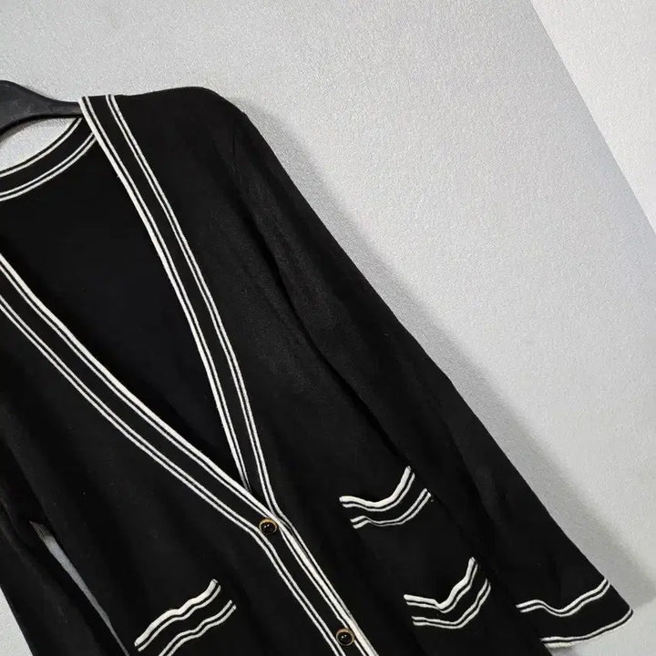 [BUNJANG] Color Block Tweed Long Knit Cardigan / 배색 트위드형 롱 니트가디건 55~66