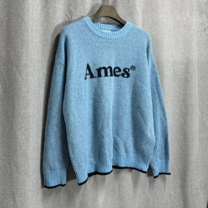 [BUNJANG] Ames Logo Knit Sweater (Sky Blue) / [FREE] Ames 아메스 로고 니트 스웨터 하늘색