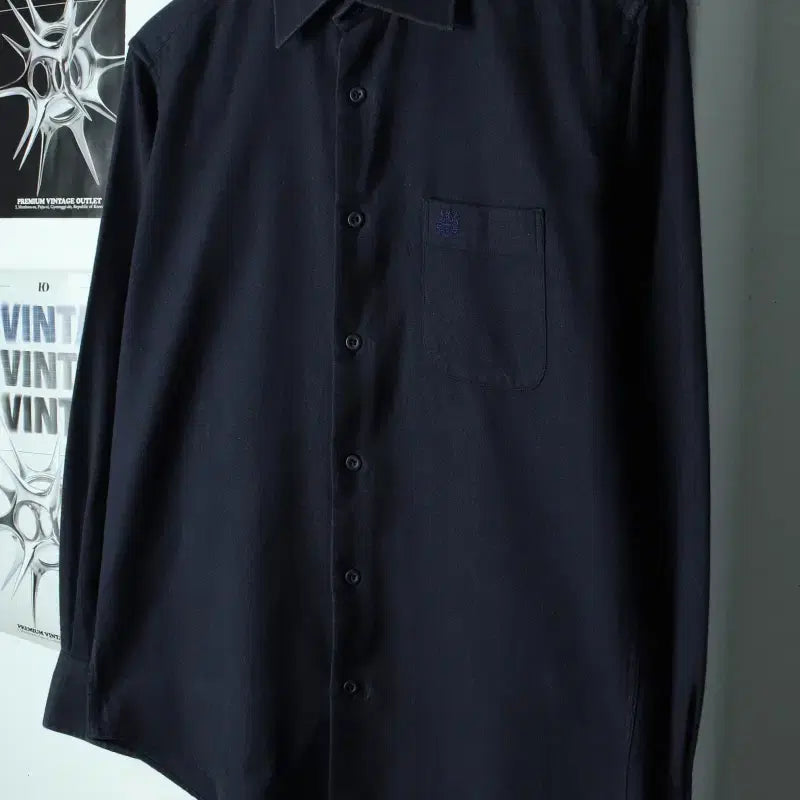 [BUNJANG] Aquascutum Herringbone Navy Shirt / (M) 아쿠아스큐텀 셔츠 남방 헤링본 네이비 무지-17CF7