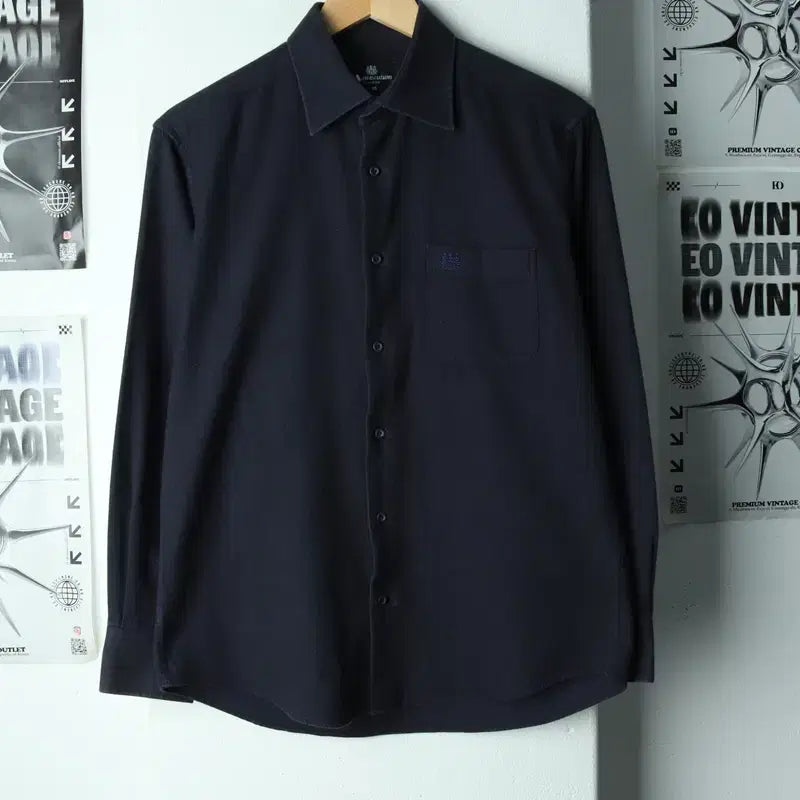 [BUNJANG] Aquascutum Herringbone Navy Shirt / (M) 아쿠아스큐텀 셔츠 남방 헤링본 네이비 무지-17CF7