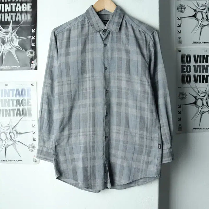 [BUNJANG] Hugo Boss Slim Fit Check Shirt - Gray / (S-M) 휴고보스 셔츠 남방 슬림핏 체크 그레이 이태리-17CFC