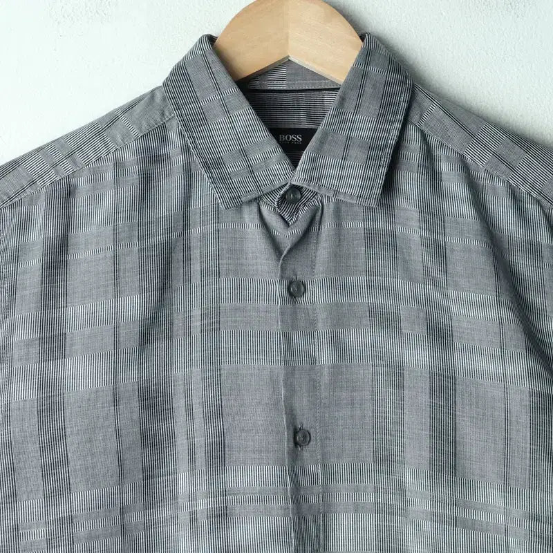 [BUNJANG] Hugo Boss Slim Fit Check Shirt - Gray / (S-M) 휴고보스 셔츠 남방 슬림핏 체크 그레이 이태리-17CFC