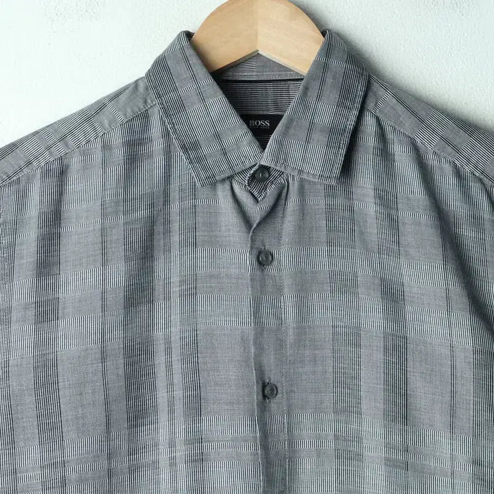 [BUNJANG] Hugo Boss Slim Fit Check Shirt - Gray / (S-M) 휴고보스 셔츠 남방 슬림핏 체크 그레이 이태리-17CFC