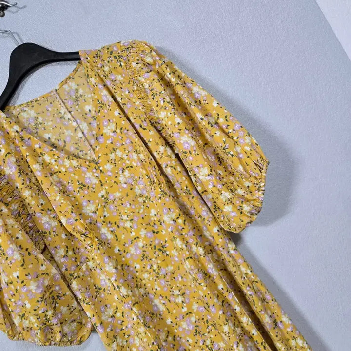 [BUNJANG] Floral Print Shirred Long Dress / 벌룬소매 잔꽃가라 셔링원피스 55