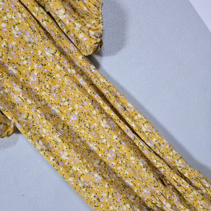 [BUNJANG] Floral Print Shirred Long Dress / 벌룬소매 잔꽃가라 셔링원피스 55