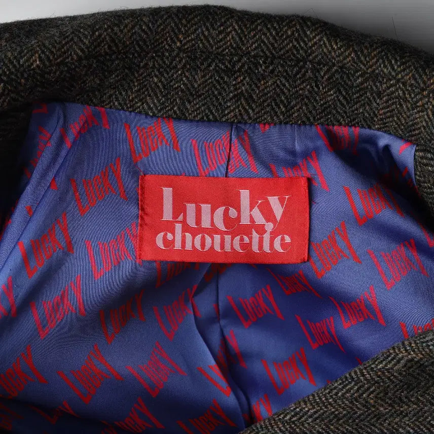[BUNJANG] Lucky Chouette Herringbone Wool Double Button Short Coat / 럭키슈에뜨 헤링본 울100% 와이드 카라 더블 버튼 숏 코트