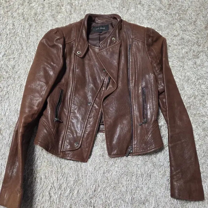 [BUNJANG] Brown Leather Rider Jacket / 브라운 가죽 라이더 자켓