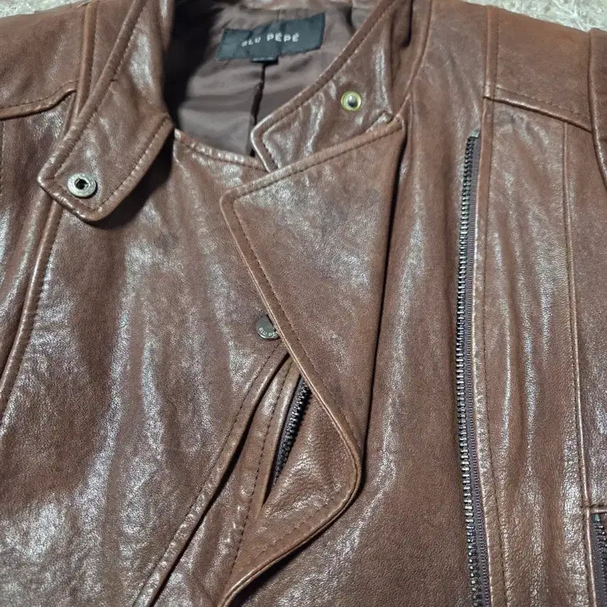 [BUNJANG] Brown Leather Rider Jacket / 브라운 가죽 라이더 자켓