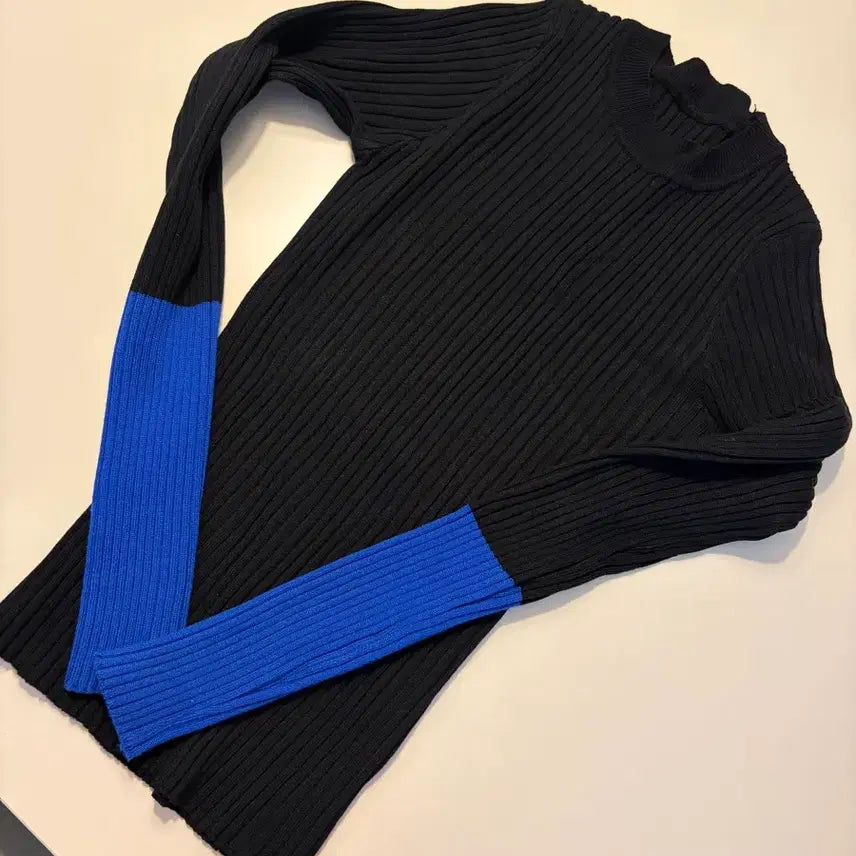 [BUNJANG] Basic Ribbed Knit T-shirt / 골지 배색 니트 티셔츠 (free, 새상품)