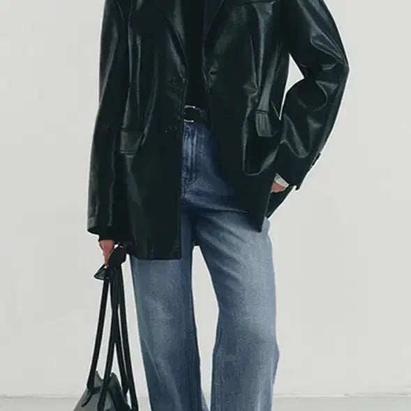 [BUNJANG] DUNST Unisex Two-Button Vegan Leather Jacket XS / 던스트 유니섹스 투버튼 비건레더 자켓 xs