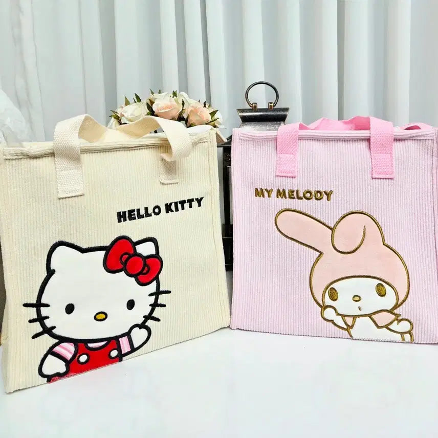 [BUNJANG] Hello Kitty My Melody Corduroy Tote Bag / 헬로키티 마이멜로디 코듀로이 토트백 새상품