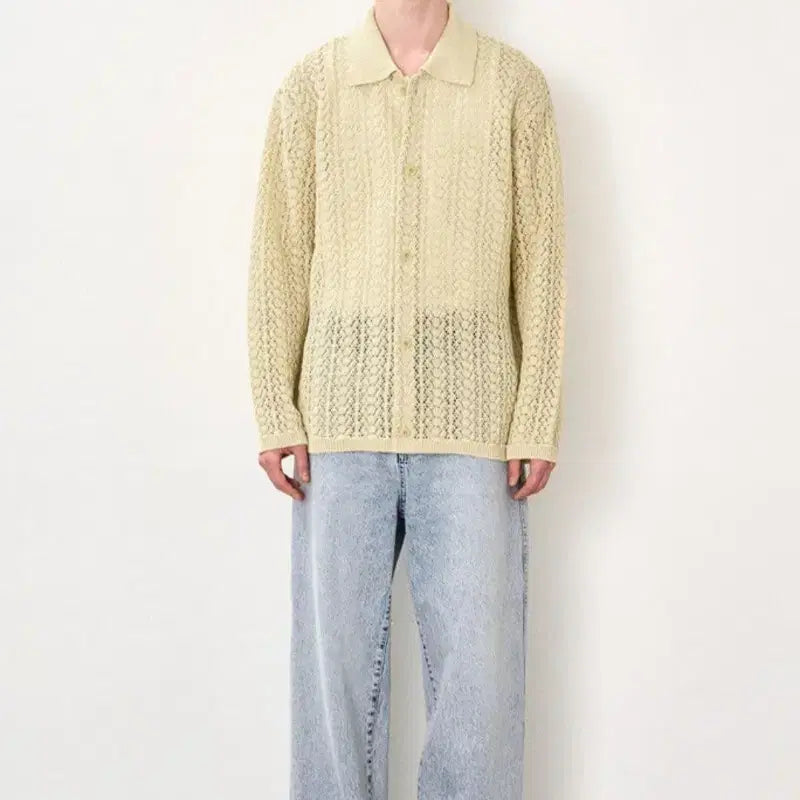 [BUNJANG] Time Homme Crochet Knit Cardigan (100) / 한섬 타임옴므 크로셰 니트 가디건 100사이즈. 새상품