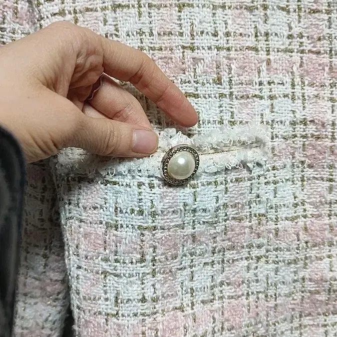 [BUNJANG] Tweed Short Sleeve Jacket with Pearl Buttons / 최종가격내림)진주단추 트위드 반팔 자켓 연핑크 아이보리