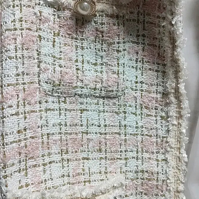 [BUNJANG] Tweed Short Sleeve Jacket with Pearl Buttons / 최종가격내림)진주단추 트위드 반팔 자켓 연핑크 아이보리