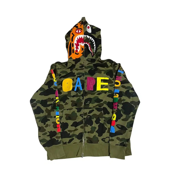 [BUNJANG] BAPE x READYMADE Tiger Shark Hooded Zip-up Jacket / M) 베이프 레디메이드 콜라보 타이거 샤크 후드 집업