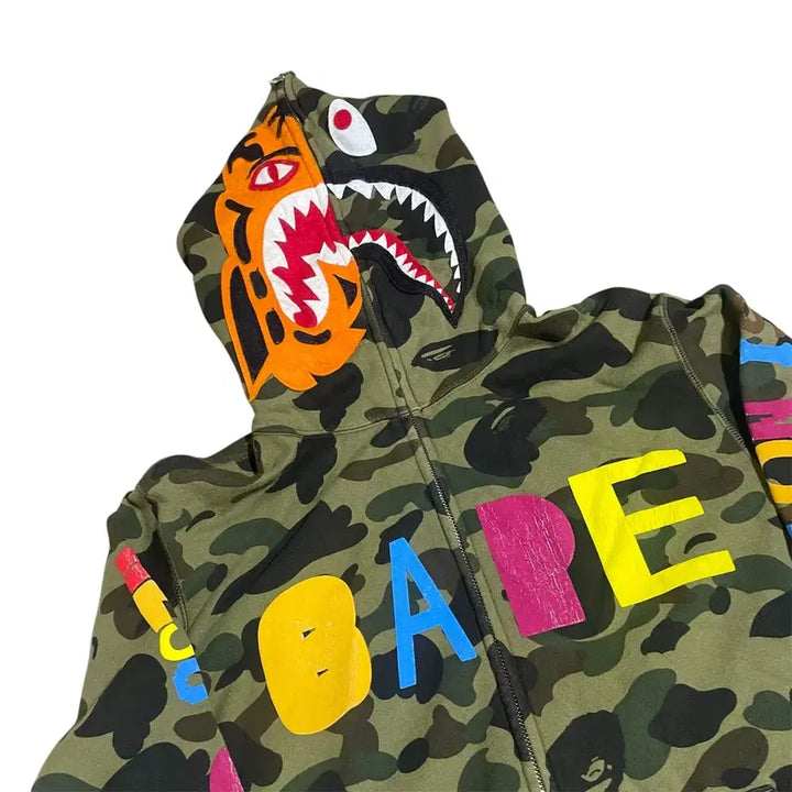 [BUNJANG] BAPE x READYMADE Tiger Shark Hooded Zip-up Jacket / M) 베이프 레디메이드 콜라보 타이거 샤크 후드 집업