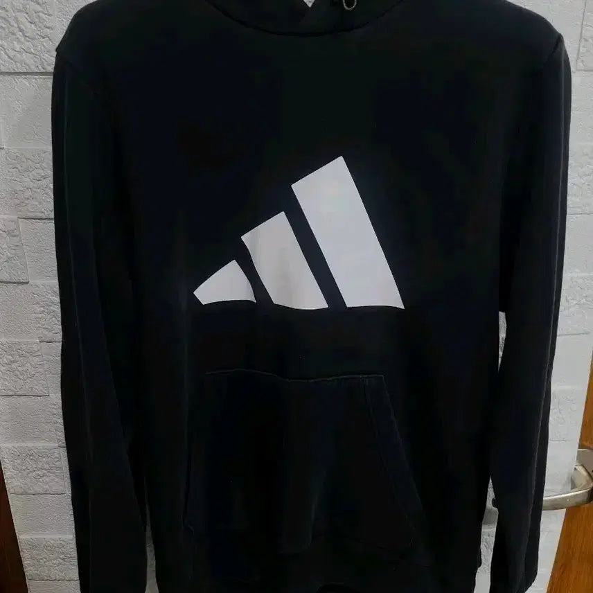 [BUNJANG] Adidas Big Logo Hoodie - Black - Size L / 아디다스 블랙 빅로고 후드티 기모 L