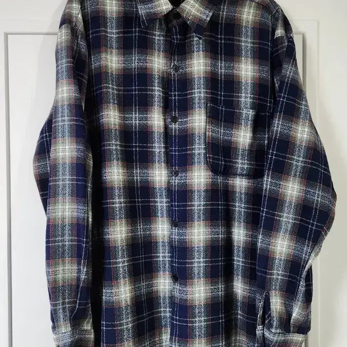 [BUNJANG] Unisex Navy Checkered Shirt / 남녀공용 네이비 체크 남방 셔츠
