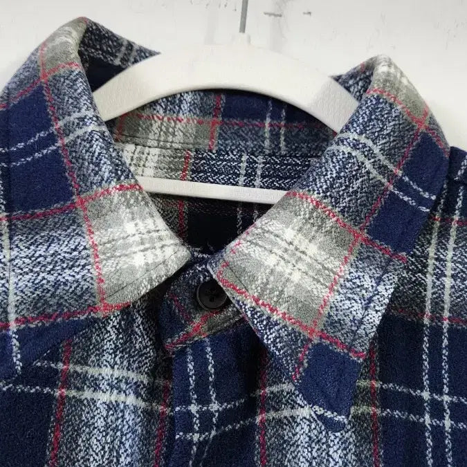 [BUNJANG] Unisex Navy Checkered Shirt / 남녀공용 네이비 체크 남방 셔츠