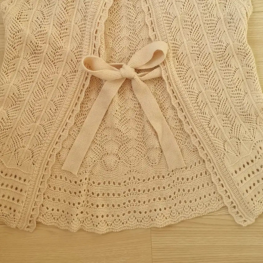 [BUNJANG] Balletcore Ivory Knit Vest Cardigan / 발레코어 아이보리 니트 조끼 베스트 가디건 끈 묶음