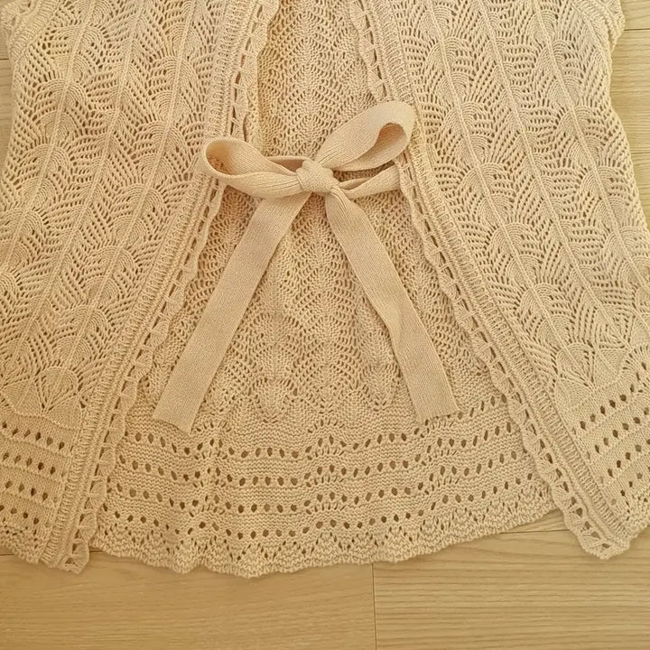 [BUNJANG] Balletcore Ivory Knit Vest Cardigan / 발레코어 아이보리 니트 조끼 베스트 가디건 끈 묶음