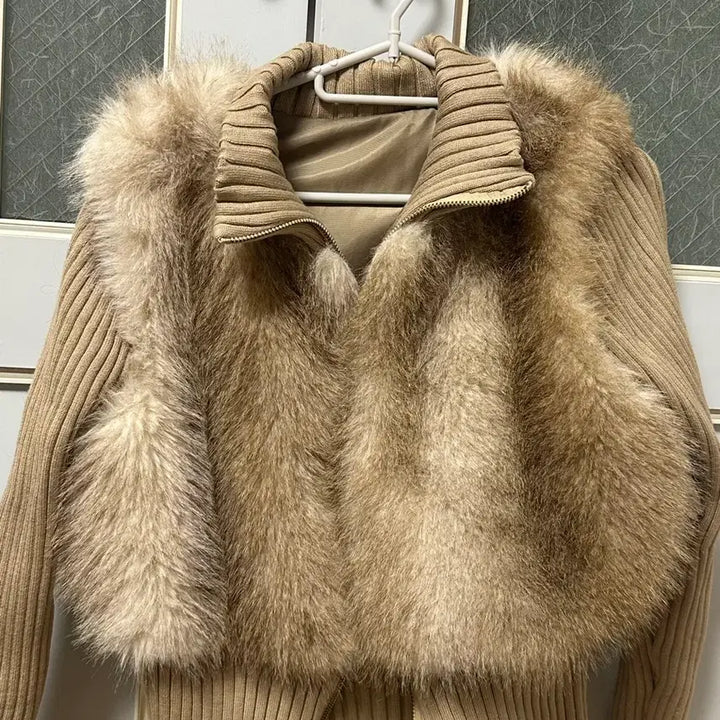 [BUNJANG] Faux Fur Knit Zip-Up Cardigan / 에이블리 퍼 니트 집업 가디건