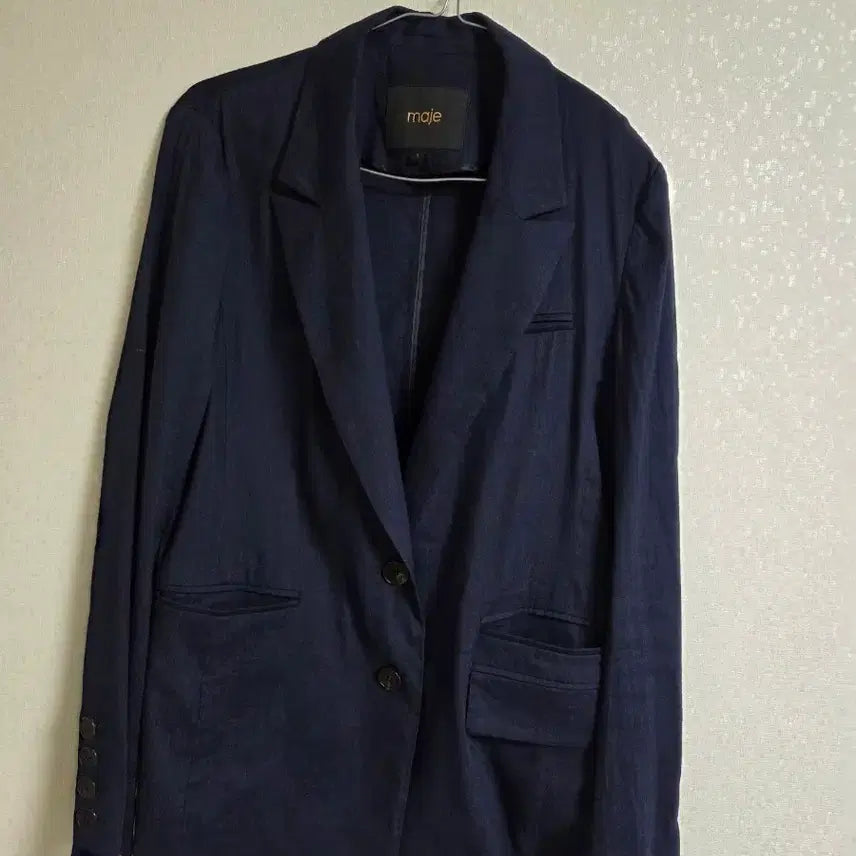 [BUNJANG] Maje Navy Linen Blend Jacket / 마쥬 네이비 린넨 혼방 자켓