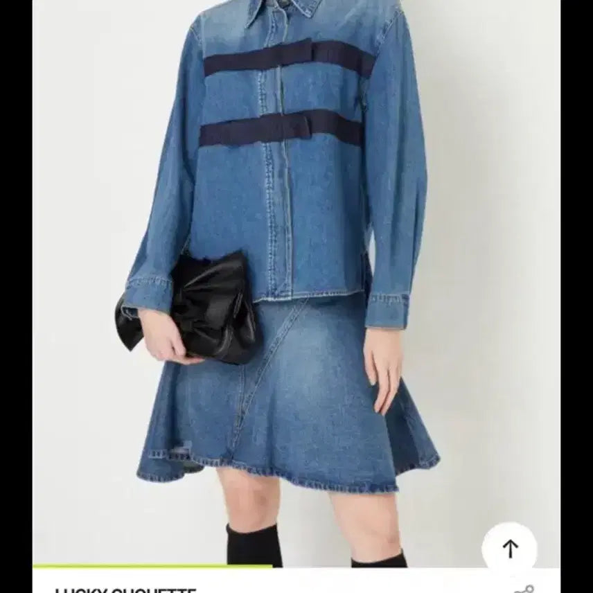 [BUNJANG] Lucky Chouette Denim Shirt Blouse 36 / 럭키슈에뜨 데님 셔츠 리본 블라우스 36