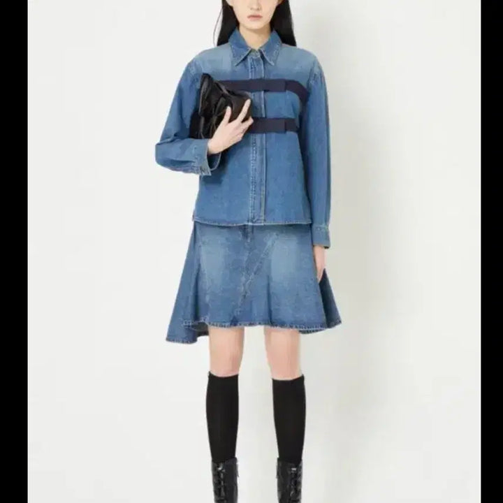 [BUNJANG] Lucky Chouette Denim Shirt Blouse 36 / 럭키슈에뜨 데님 셔츠 리본 블라우스 36