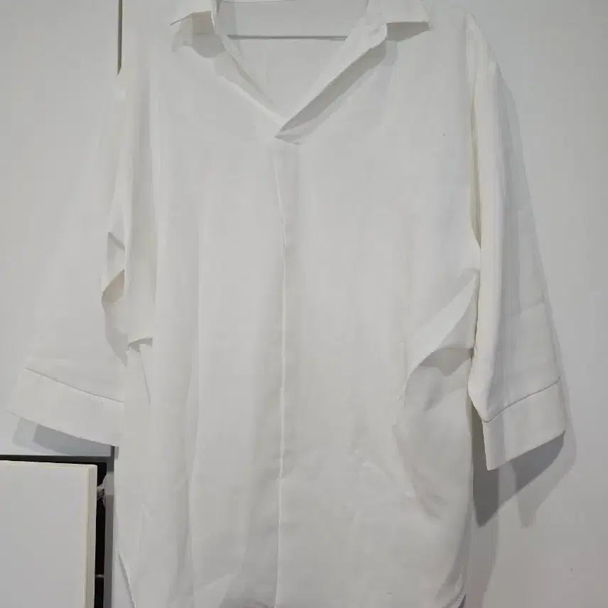 [BUNJANG] White Loose Fit 7-Sleeve Shirt / 화이트 루즈핏 7부 셔츠