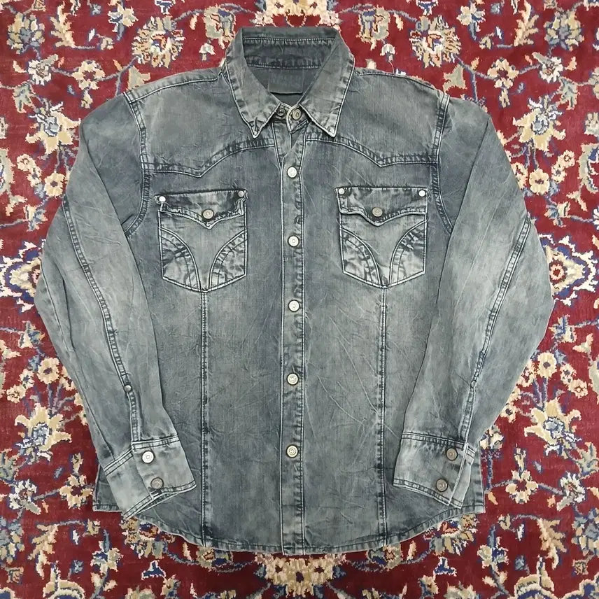 [BUNJANG] KELLO JEANS Washed Gray Denim Western Shirt / (약 100) KELLO JEANS 켈로진스 워싱그레이 데님 웨스턴셔츠