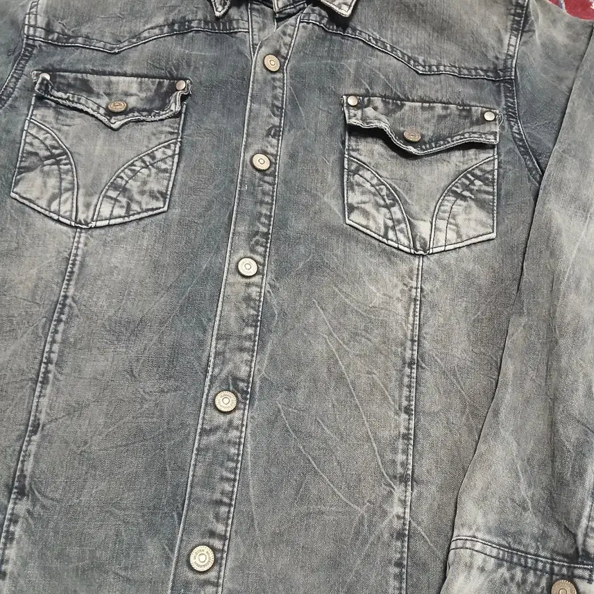 [BUNJANG] KELLO JEANS Washed Gray Denim Western Shirt / (약 100) KELLO JEANS 켈로진스 워싱그레이 데님 웨스턴셔츠