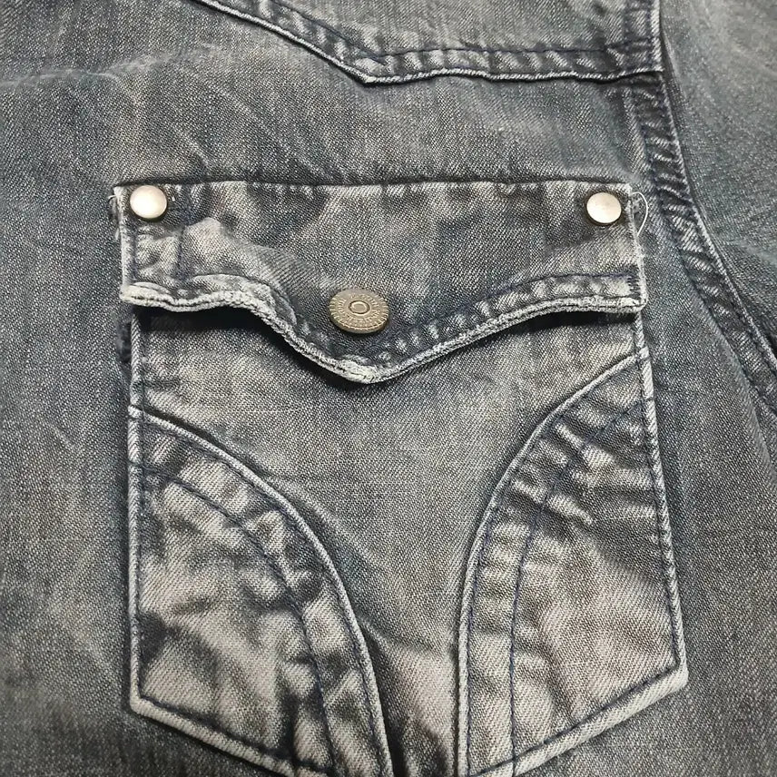 [BUNJANG] KELLO JEANS Washed Gray Denim Western Shirt / (약 100) KELLO JEANS 켈로진스 워싱그레이 데님 웨스턴셔츠