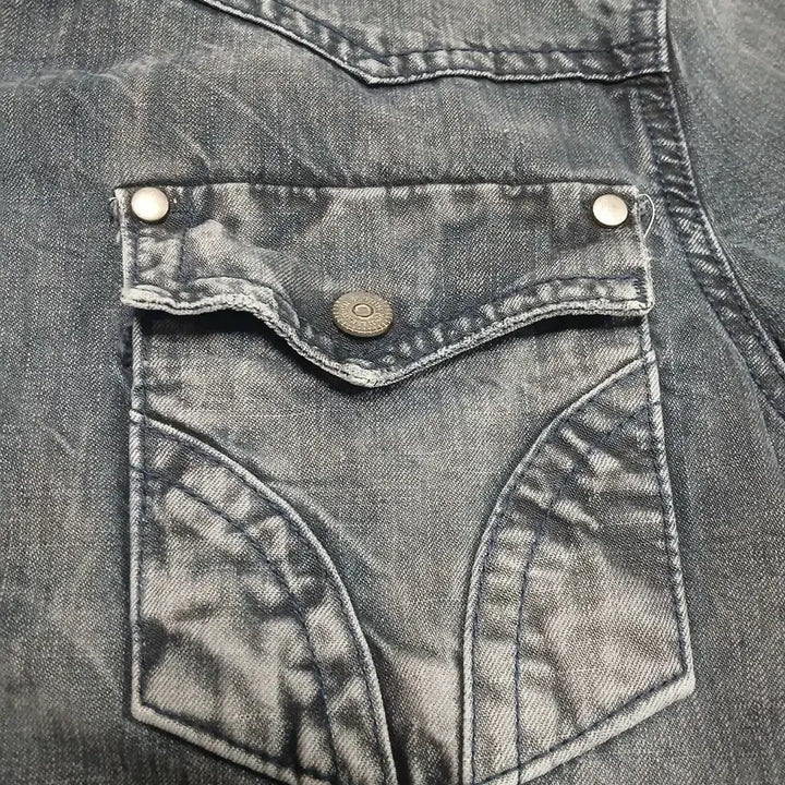 [BUNJANG] KELLO JEANS Washed Gray Denim Western Shirt / (약 100) KELLO JEANS 켈로진스 워싱그레이 데님 웨스턴셔츠
