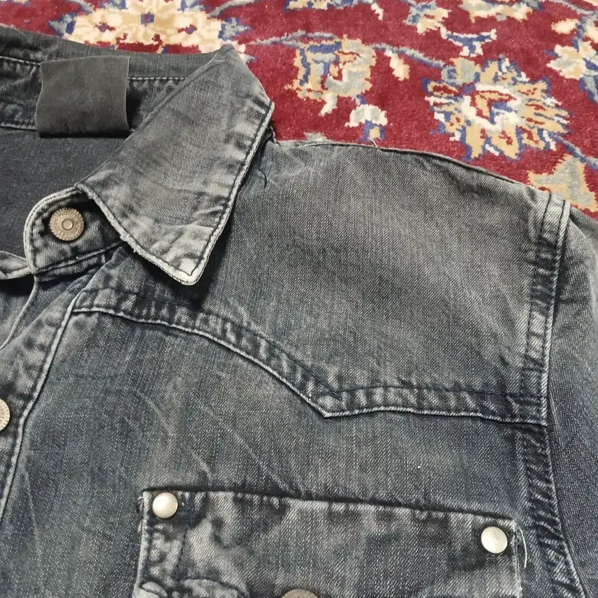[BUNJANG] KELLO JEANS Washed Gray Denim Western Shirt / (약 100) KELLO JEANS 켈로진스 워싱그레이 데님 웨스턴셔츠