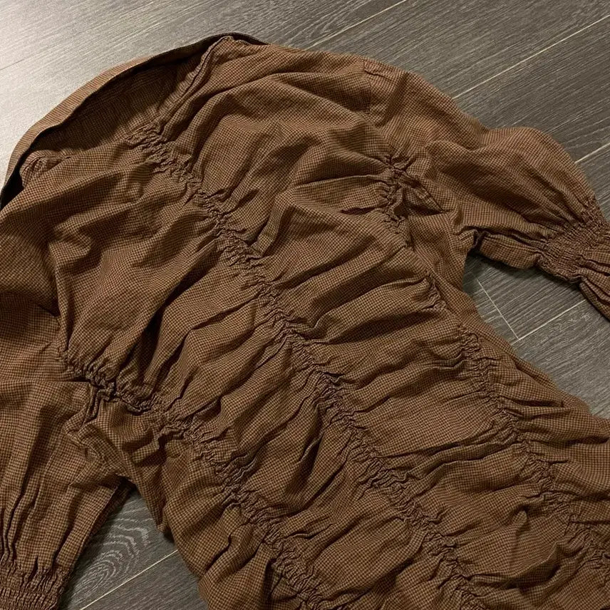 [BUNJANG] Y2K Grunge Western Brown Shirred Shirt / y2k 그런지 웨스턴 브라운 셔링 셔츠