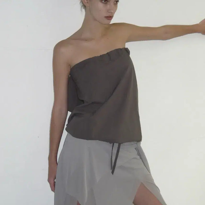 [BUNJANG] Partimento Women Bow-Tie Panelled Midi Skirt / [택포]파르티멘토 우먼 보타이 패널드 미디 스커트 라이트 그레이