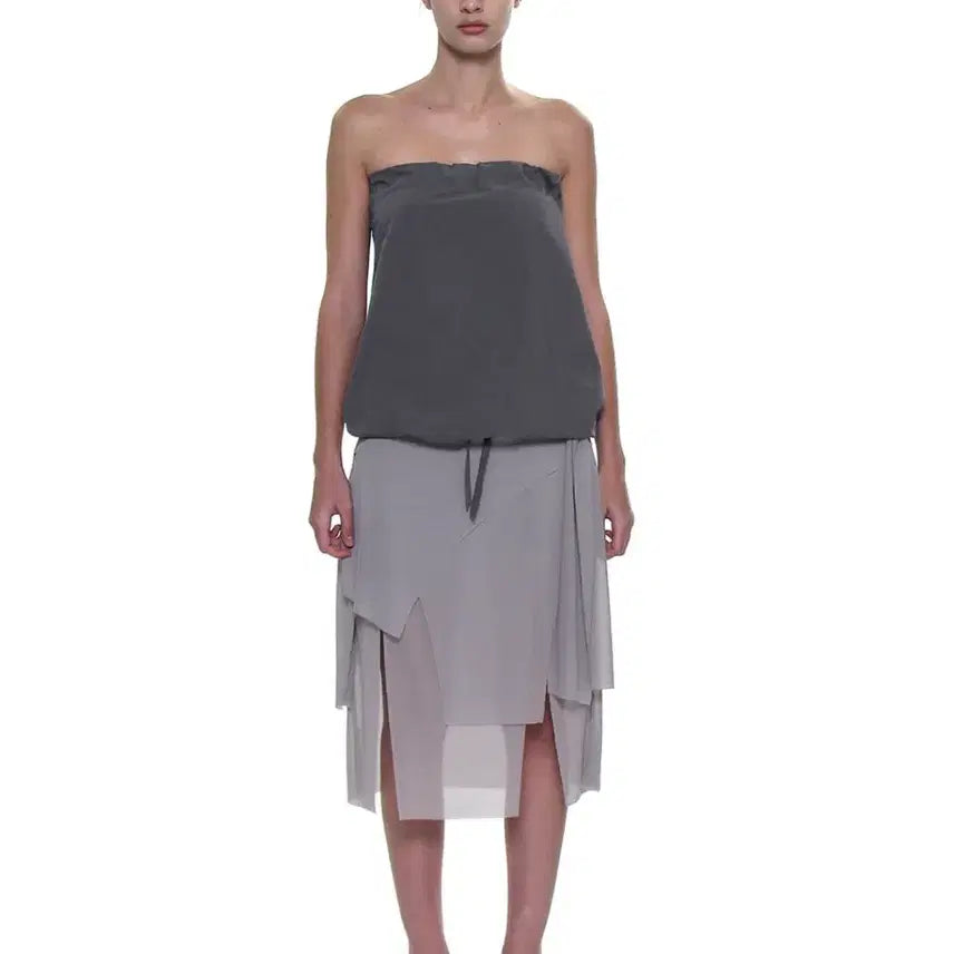 [BUNJANG] Partimento Women Bow-Tie Panelled Midi Skirt / [택포]파르티멘토 우먼 보타이 패널드 미디 스커트 라이트 그레이