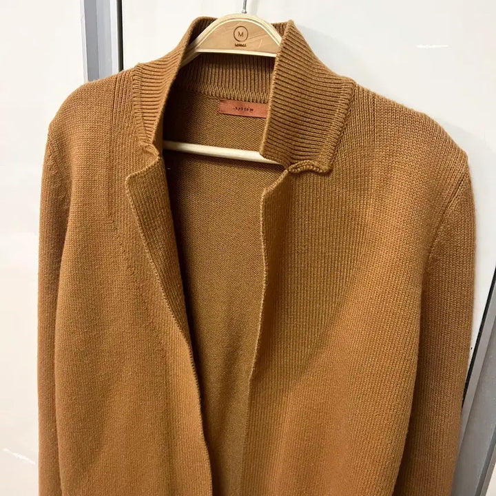 [BUNJANG] System Camel Wool Knit Open Collar Cardigan Jacket / 시스템 system 한섬 울 니트 오픈 카라 가디건 카멜 자켓 오피스룩