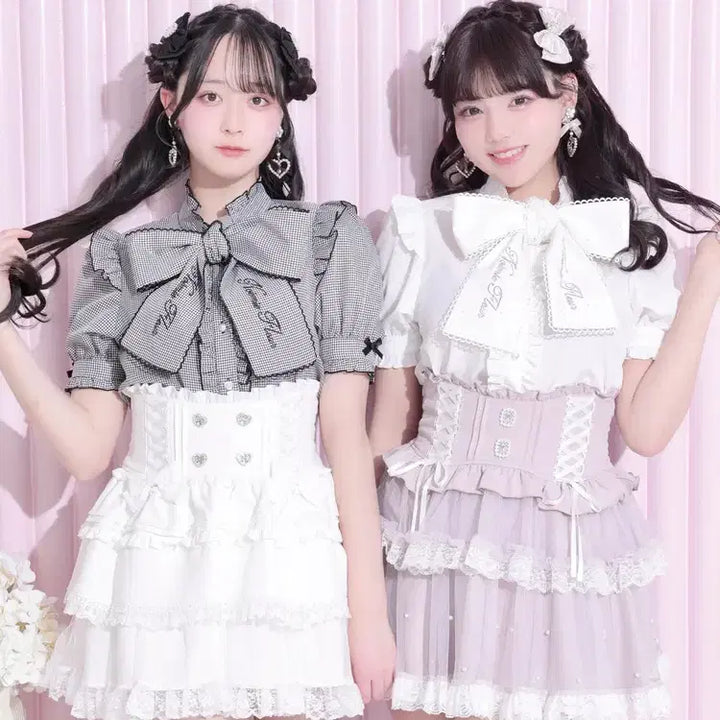 [BUNJANG] NOEMIE Sparkling Ribbon Tie Embroidery Short Sleeve Blouse / 노에미 NOEMIE 반짝반짝 리본 타이 자수 반팔 블라우스
