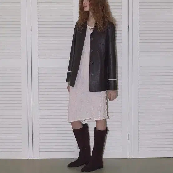 [BUNJANG] Plant Alcohol Music Lace Trim Leather Jacket / 플랜트알콜뮤직 가죽 자켓 브라운